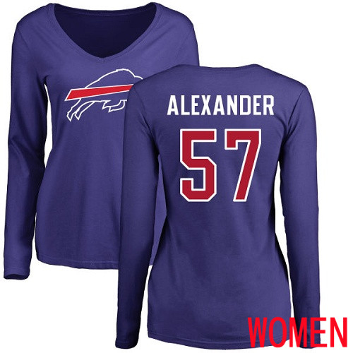 NFL Women Buffalo Bills #57 Lorenzo Alexander Royal Blue Name and Number Logo Long Sleeve T Shirt